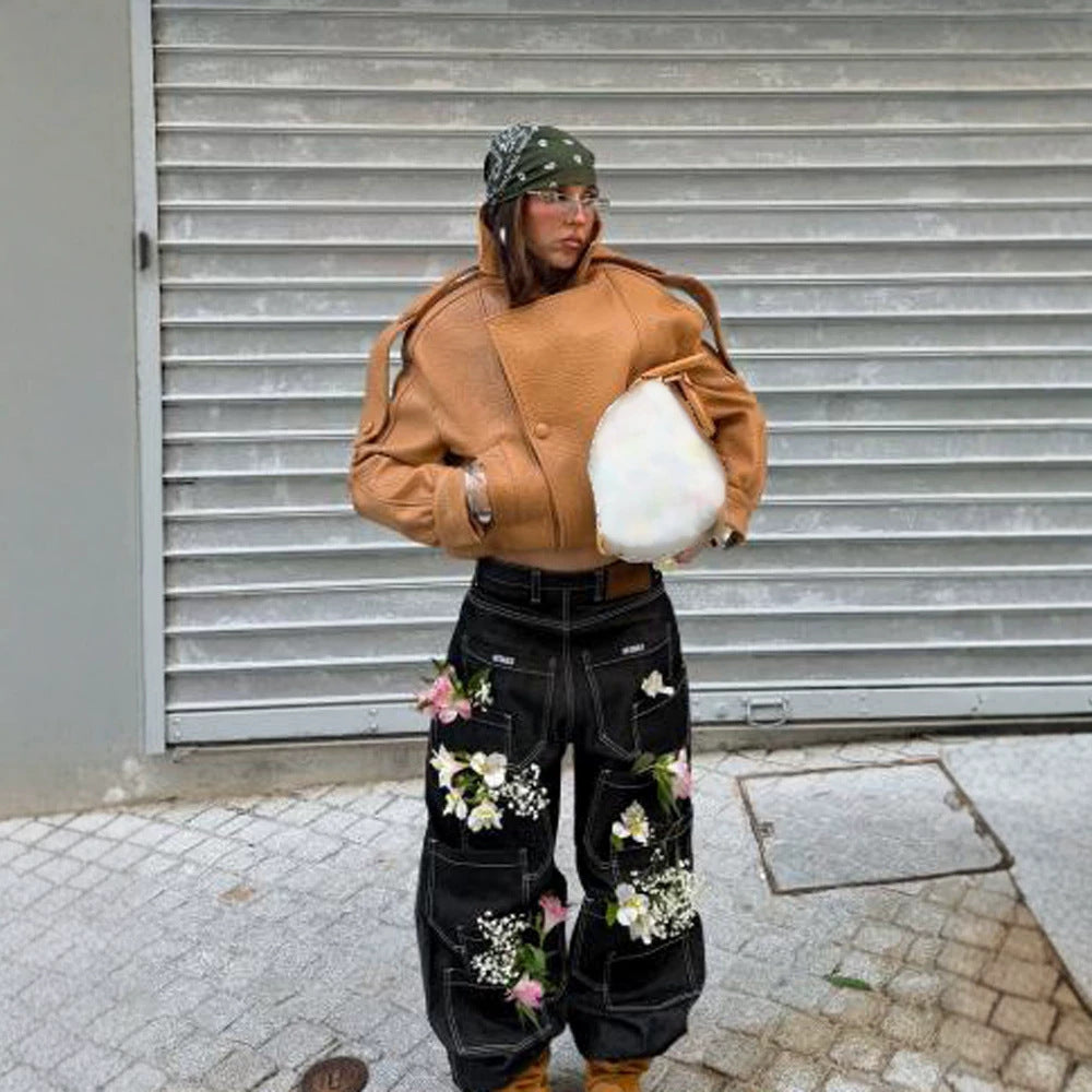 Damen Cropped Oversize-Jacke aus strukturiertem Kunstleder mit hohem Stehkragen Nord Taschen