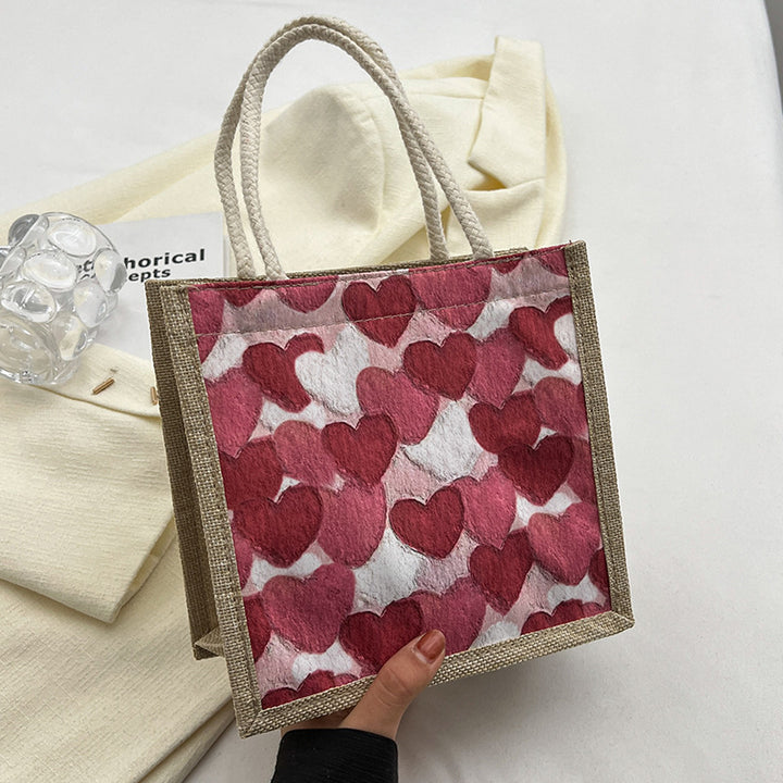 Damen Jute Tragetasche mit liebevollem Herzdesign und praktischem Knopfverschluss Nord Taschen