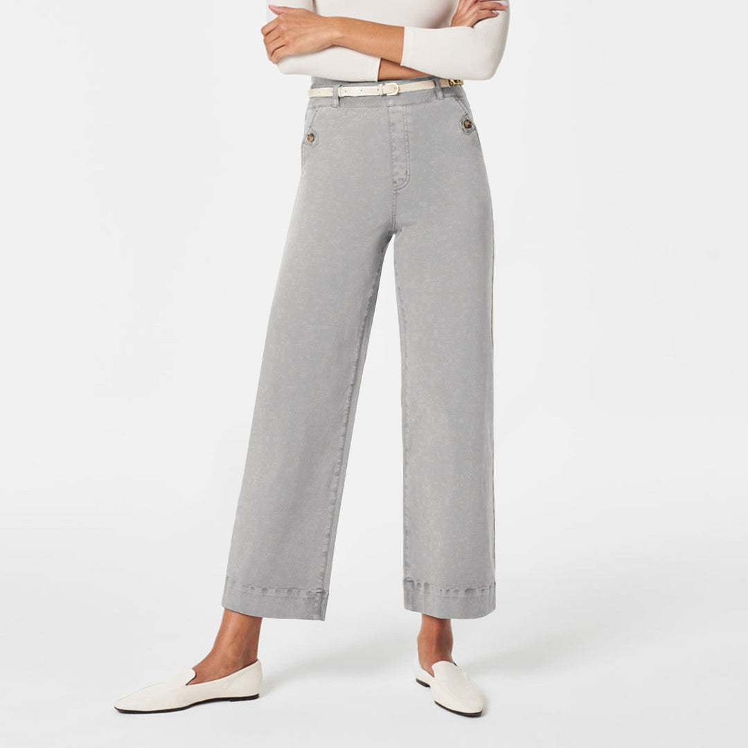 Damen Weite High-Waist Hose mit modischen Knopfdetails