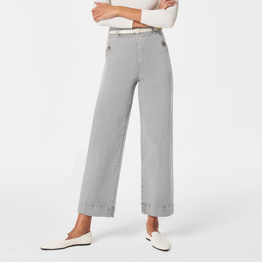 Damen Weite High-Waist Hose mit modischen Knopfdetails