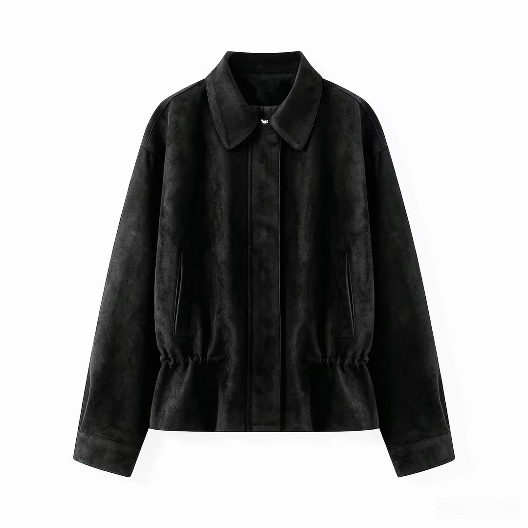 Damen Boxy‑Blousonjacke aus Veloursimitat mit taillierendem Tunnelzug und verdeckter Front Nord Taschen