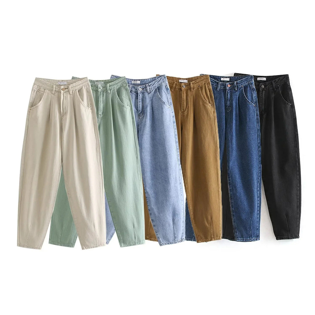 Damen Hochtaillierte Tapered‑Hose mit vorn gelegten Bundfalten und legerer Passform Nord Taschen