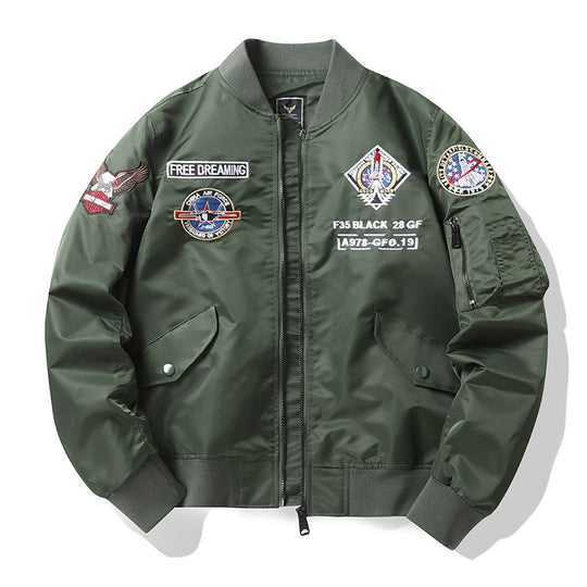 Herren Pilotenbomberjacke im Fliegerstil mit Abzeichenpatch und Ärmeltasche Nord Taschen