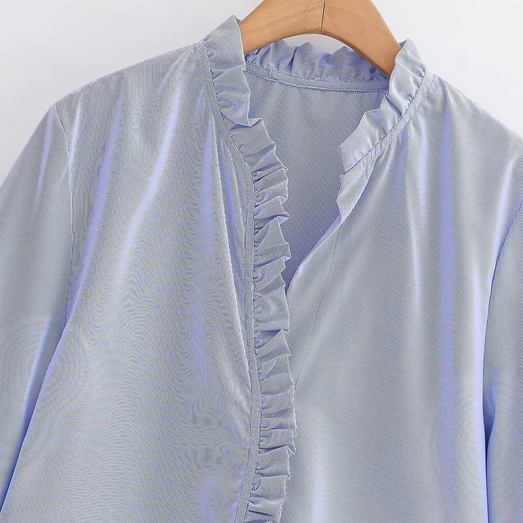 Damen Rüschenbluse mit V-Ausschnitt und Ballonärmeln Nord Taschen