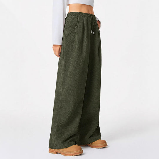 Damen Weite Cordhose mit Gummibund, Tunnelzug und Eingrifftaschen Nord Taschen