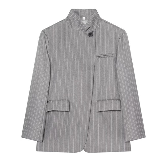 Damen Karierter Longblazer mit Stehkragen, verdeckter Knopfleiste und Pattentaschen Nord Taschen