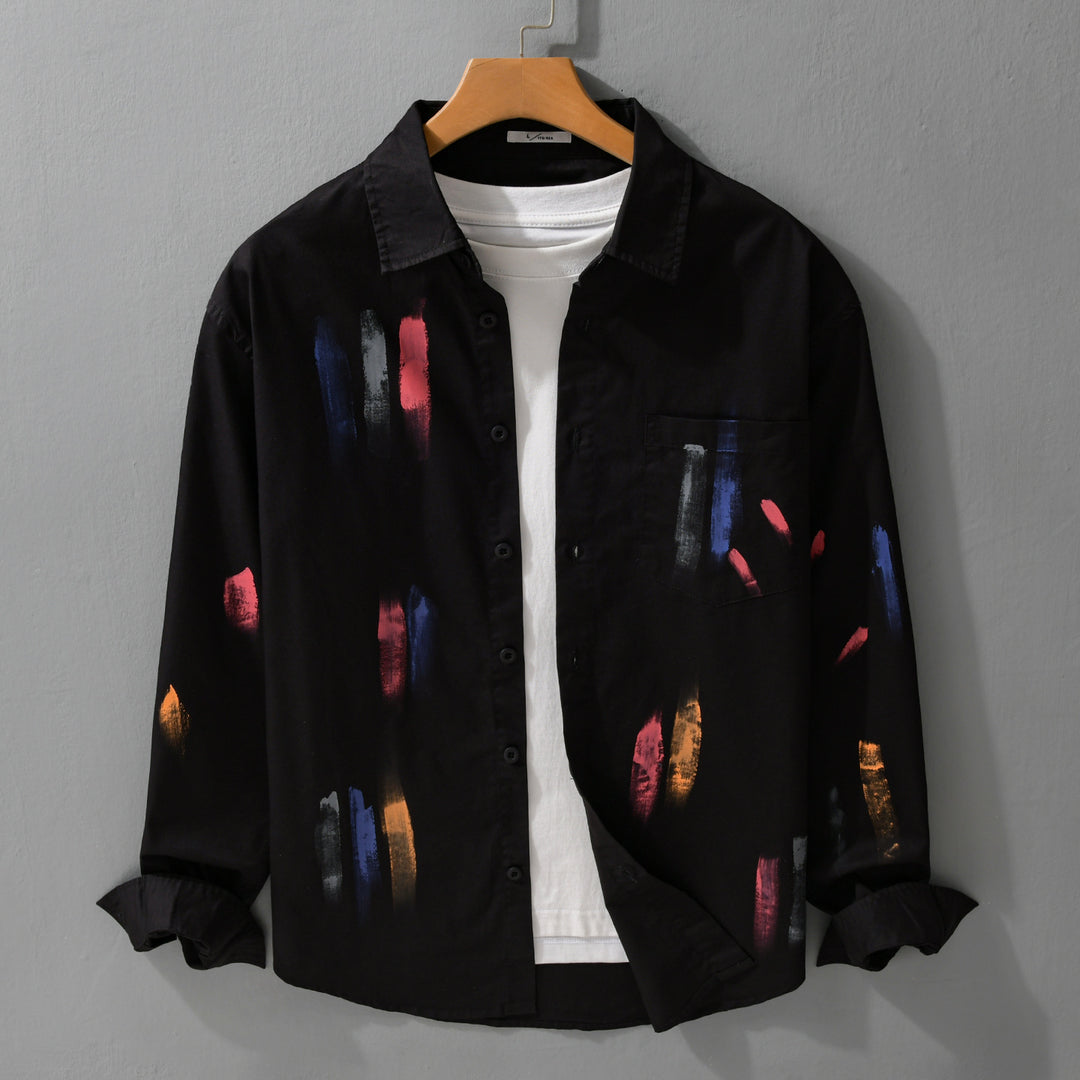 Unisex Bedrucktes Baumwoll-Overshirt im Künstlerprint mit Brusttasche Nord Taschen