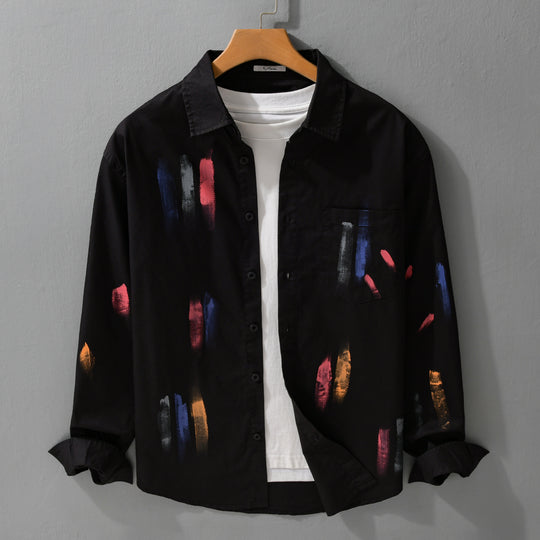 Unisex Bedrucktes Baumwoll-Overshirt im Künstlerprint mit Brusttasche Nord Taschen