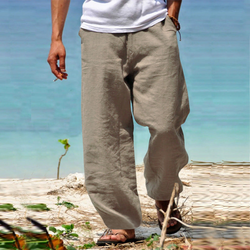 Herren Luftige Strandhose im Baggy-Schnitt aus Leinenmix mit Tunnelzug Nord Taschen