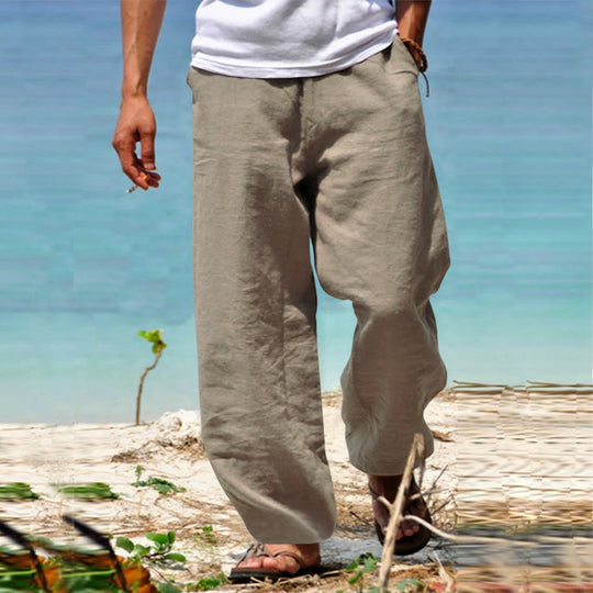 Herren Luftige Strandhose im Baggy-Schnitt aus Leinenmix mit Tunnelzug Nord Taschen