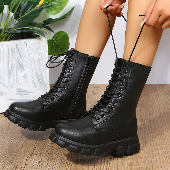 Damen Schnürboots mit robustem Plateau und seitlichem Reißverschluss