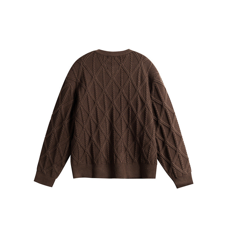Damen Strickcardigan im Boxy Cut mit strukturierter Rautenmuster, Rundhalsausschnitt und durchgehender Knopfleiste Nord Taschen