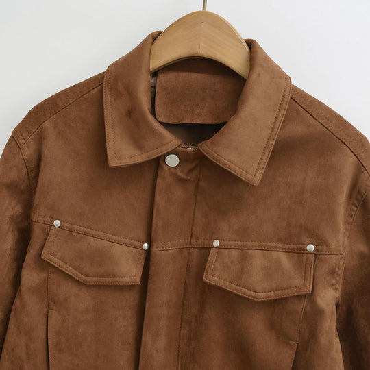 Damen Kurze Velours-Optik Jacke mit Druckknopf-Leiste und aufgesetzten Brusttaschen Nord Taschen