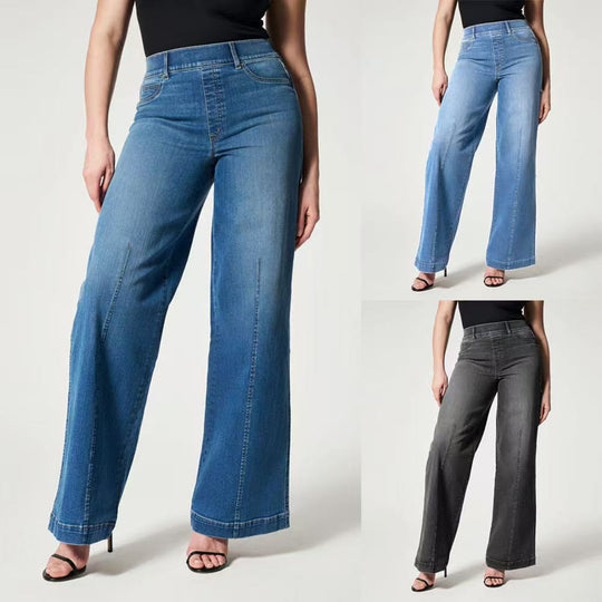 Damen Hochtaillierte Weitgeschnittene Jeanshose mit geradem Bein Nord Taschen