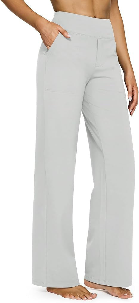 Damen nan fließende High-Waist-Hose mit extra weitem Bein, elastischem Komfortbund und Eingrifftaschen