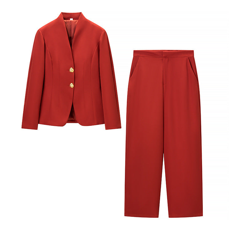 Damen Mix-&-Match Blazer- und Palazzo-Hosen-Set mit tailliertem Ein-Knopf-Blazer und hoher Taille Nord Taschen