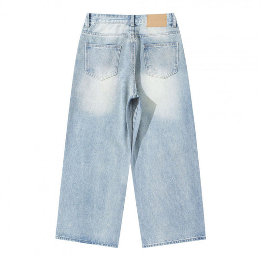 Damen Hoher Bund weit geschnittene gerade Jeans aus Vintage-Denim Nord Taschen