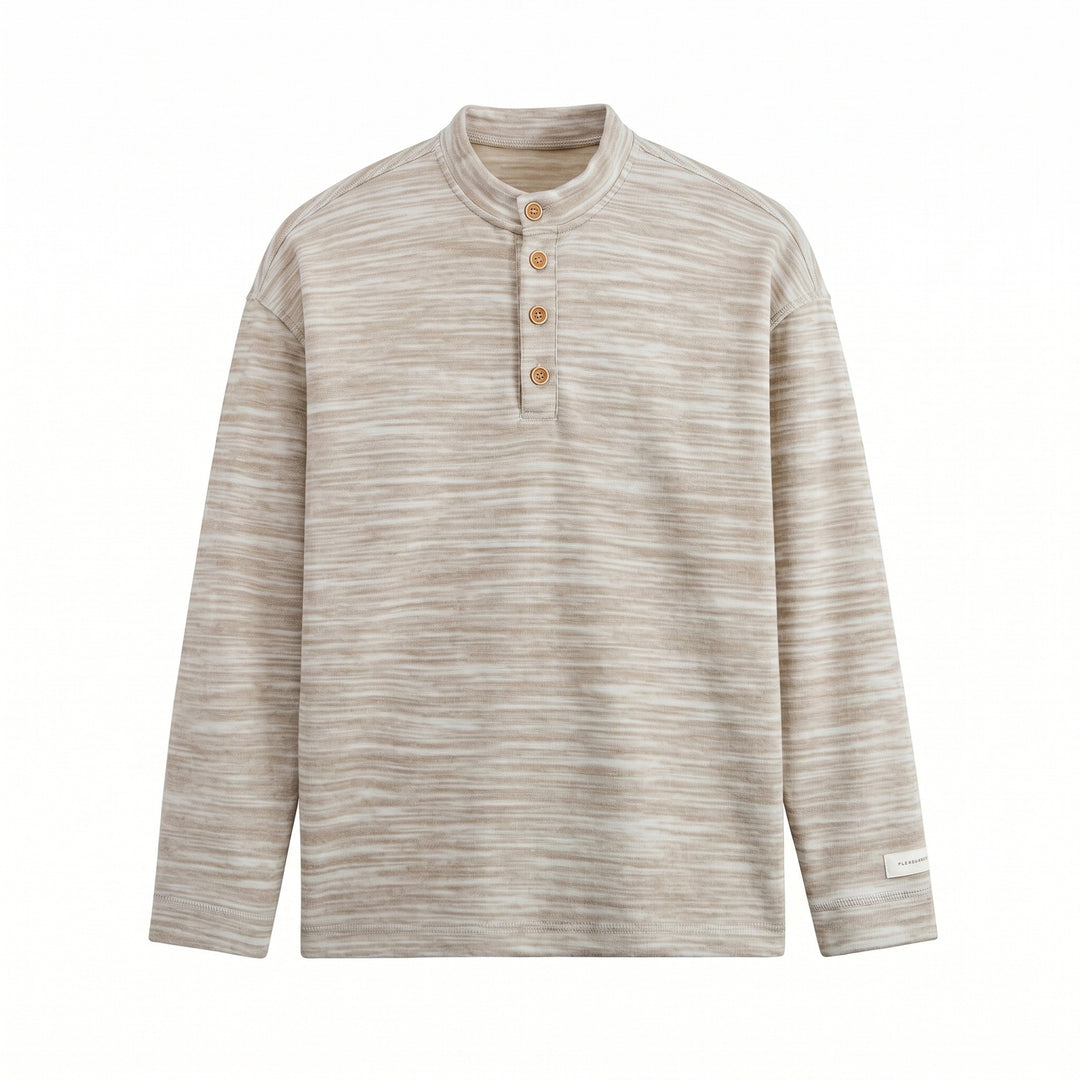 Herren Strukturierter Henley-Strickpullover mit Stehkragen und Melange-Struktur Nord Taschen