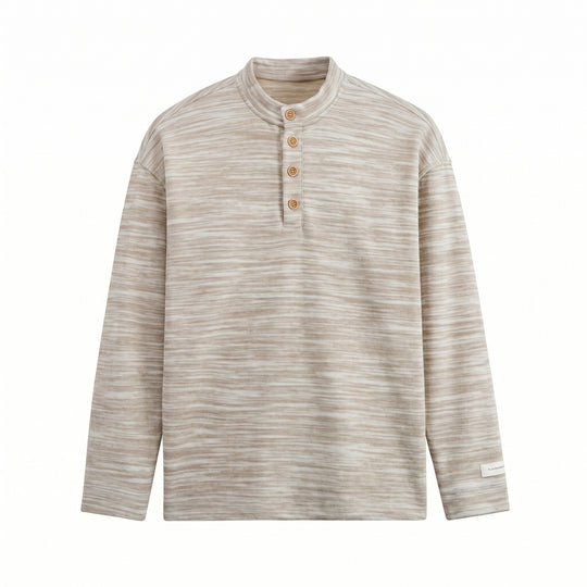 Herren Strukturierter Henley-Strickpullover mit Stehkragen und Melange-Struktur Nord Taschen
