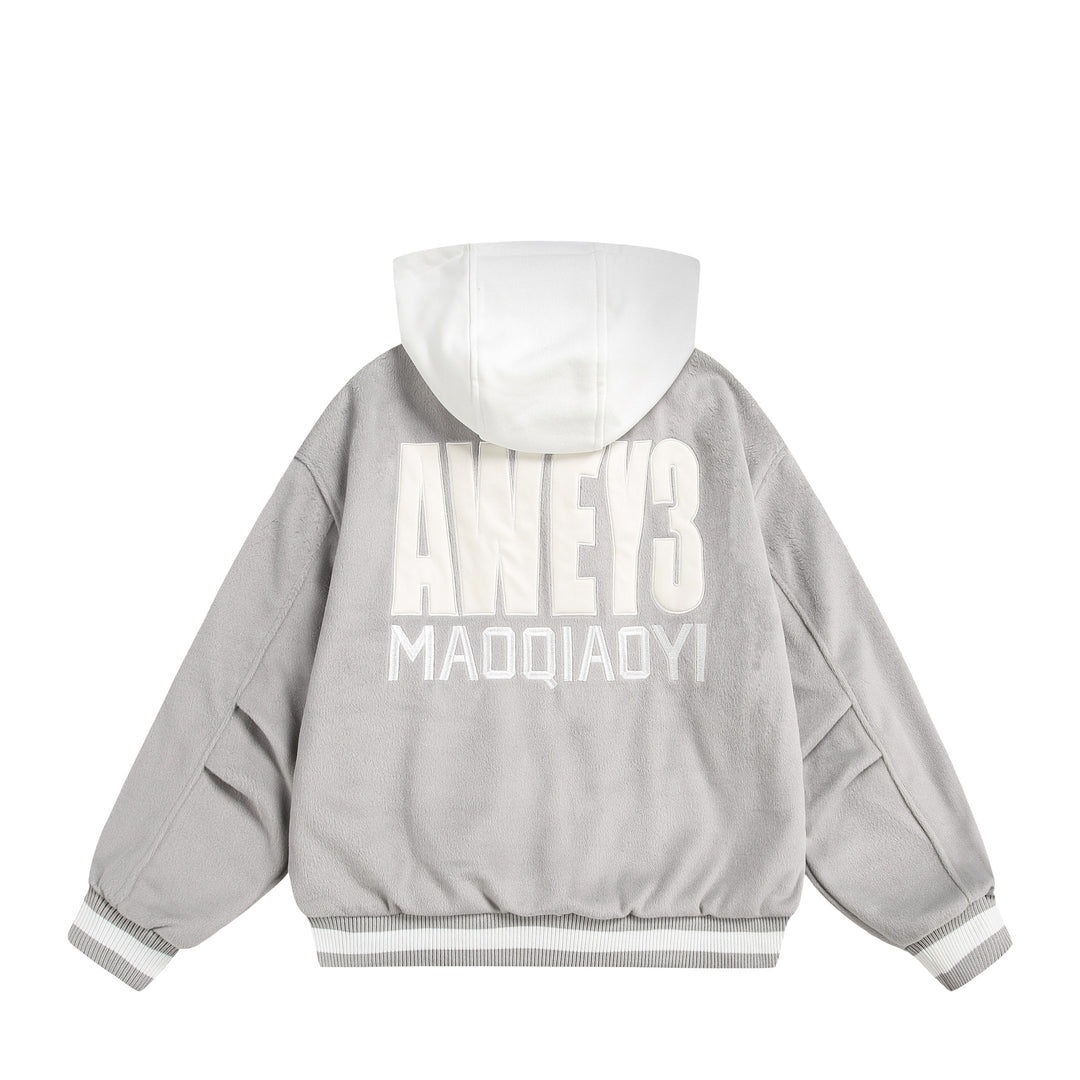 Unisex Oversize Fleece-Bomberjacke mit Kontrastkapuze Nord Taschen