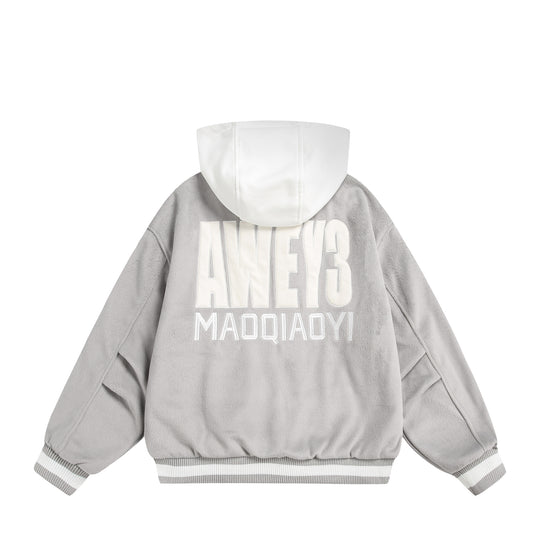 Unisex Oversize Fleece-Bomberjacke mit Kontrastkapuze Nord Taschen