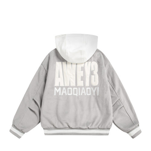 Unisex Oversize Fleece-Bomberjacke mit Kontrastkapuze Nord Taschen