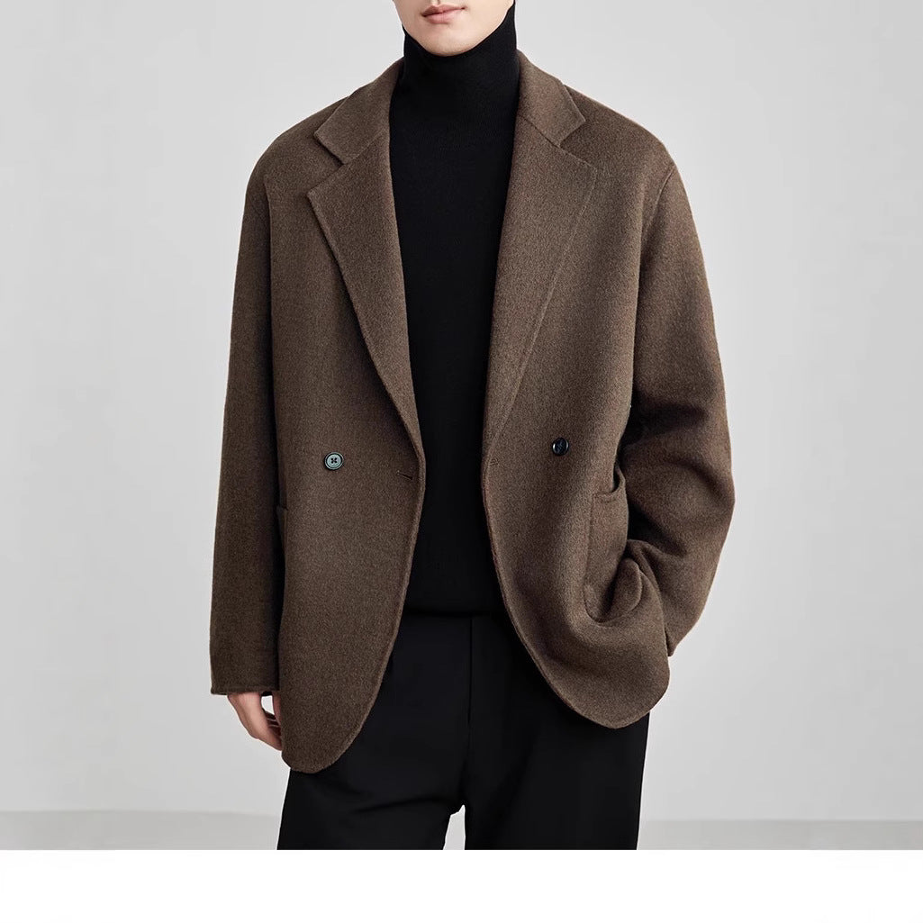 Herren Oversize Doppelknopf-Wollmix-Kurzmantel mit aufgesetzten Taschen Nord Taschen