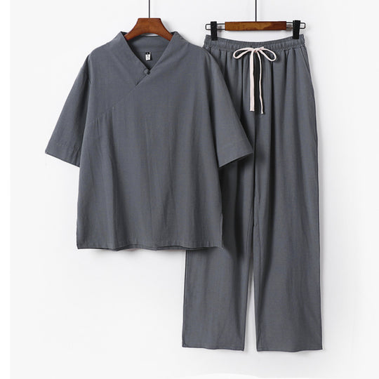 Unisex Leichtes Kimono-Loungewear-Set mit V-Ausschnitt und Tunnelzug-Hose Nord Taschen