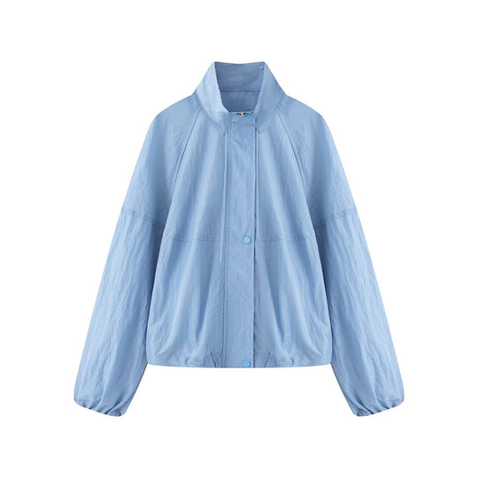 Damen Leichte Oversize-Blousonjacke aus Nylon mit Stehkragen, Kordelzug und Druckknopfverschluss Nord Taschen