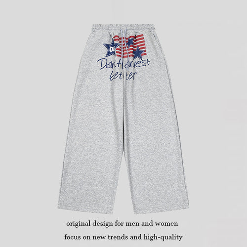 Damen Weite Culotte-Loungehose mit hohem Komfortbund, Kordelzug und Stern-Flaggen-Print Nord Taschen
