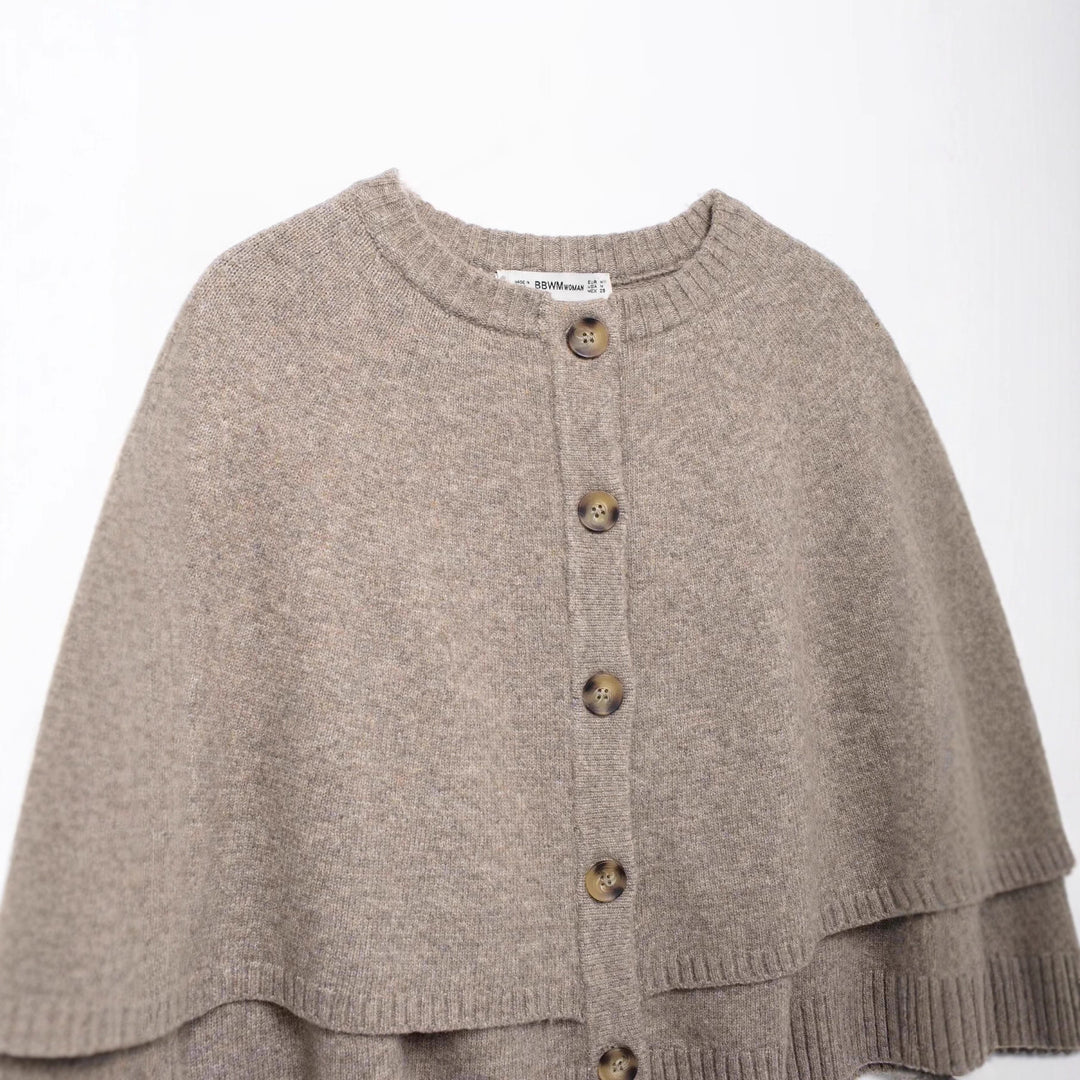 Damen Cape-Cardigan mit durchgehender Knopfleiste und doppellagigem Saum Nord Taschen