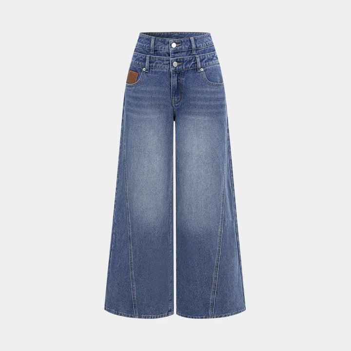 Damen hochgeschnittene Doppelbund-Jeansculotte mit weitem Cropped-Bein und sichtbaren Nahtpaneelen Nord Taschen