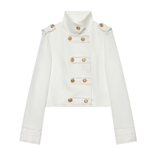 Damen Cropped Uniformjacke im Militärstil mit Stehkragen und Zierknopfleiste Nord Taschen