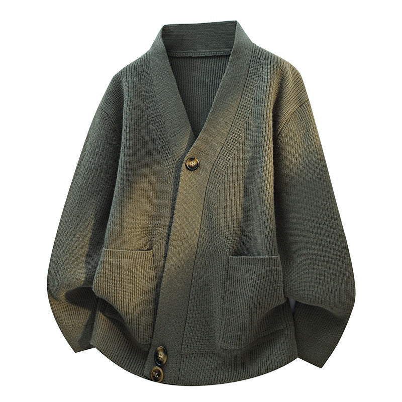 Damen Oversize-Strickjacke mit großem V-Ausschnitt, aufgesetzten Taschen & Holzknöpfen Nord Taschen