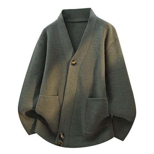 Damen Oversize-Strickjacke mit großem V-Ausschnitt, aufgesetzten Taschen & Holzknöpfen Nord Taschen