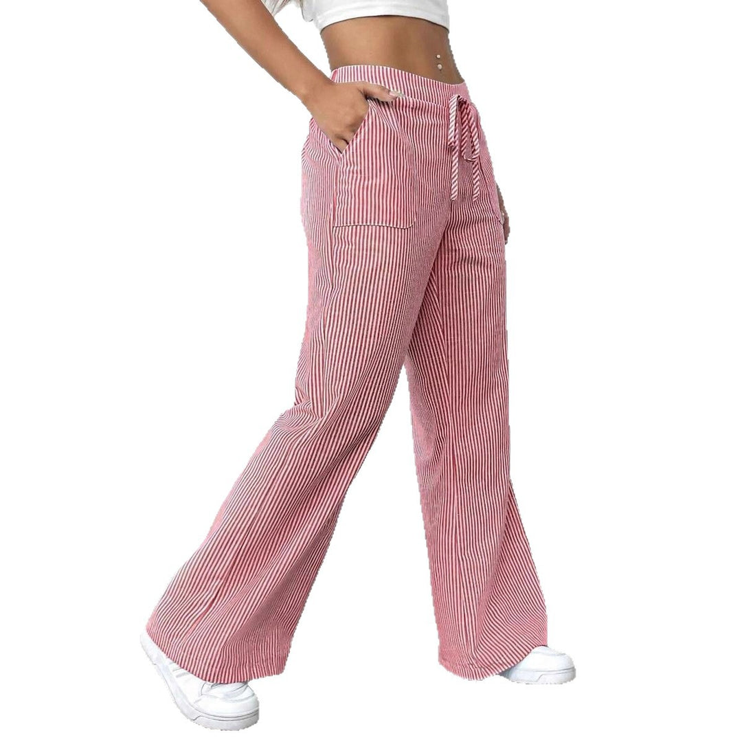 Damen weiche High-Waist Loungehose mit weitem Bein Tunnelzug und aufgesetzten Taschen Nord Taschen