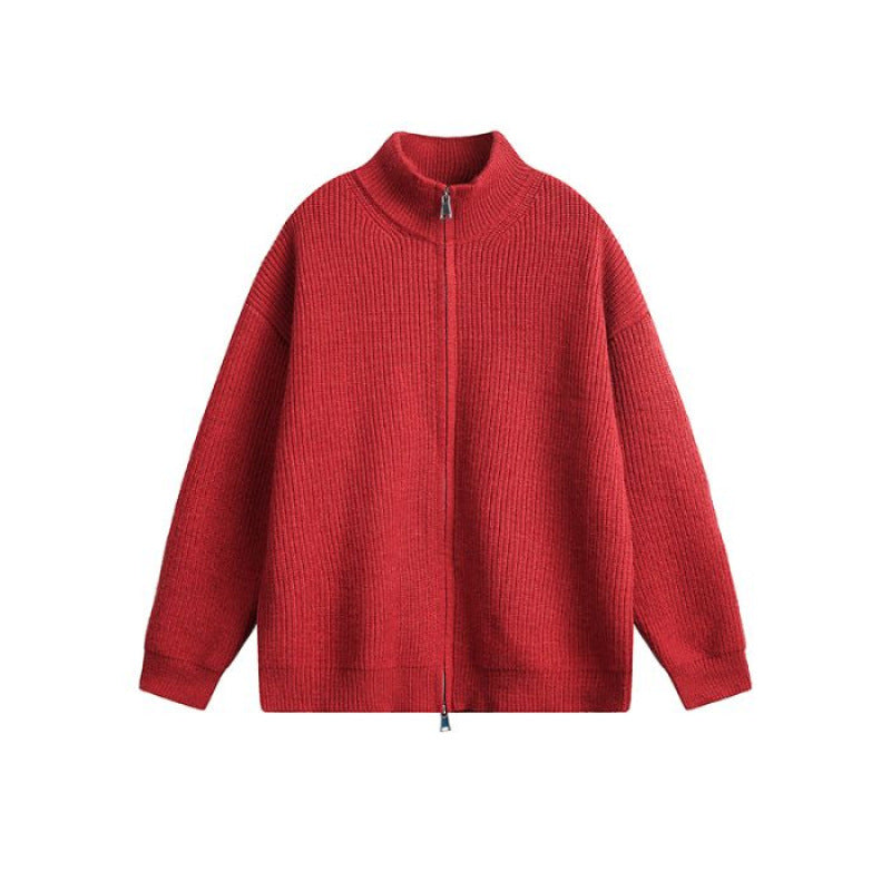 Unisex Oversized Strick-Zipjacke mit Stehkragen und Rippbündchen Nord Taschen