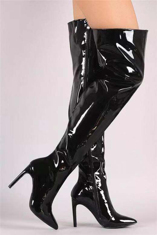 Damen Overknee Stiefel mit glänzender Oberfläche und elegantem Stiletto-Heel
