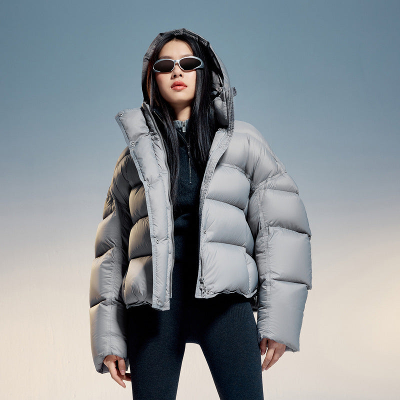 Damen Kurz geschnittene Steppjacke mit Kapuze und hoher Isolierung Nord Taschen