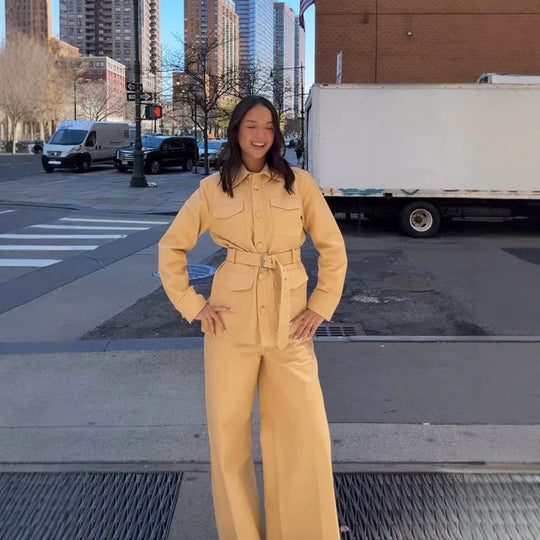 Damen Taillierte Utility-Jacke im Safari-Stil mit breitem Bindegürtel und Pattentaschen Nord Taschen