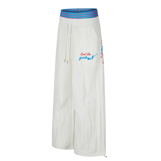 Damen Weite Palazzo-Loungehose mit elastischem Kontrastbund, Tunnelzug und verstellbaren Saumkordeln Nord Taschen