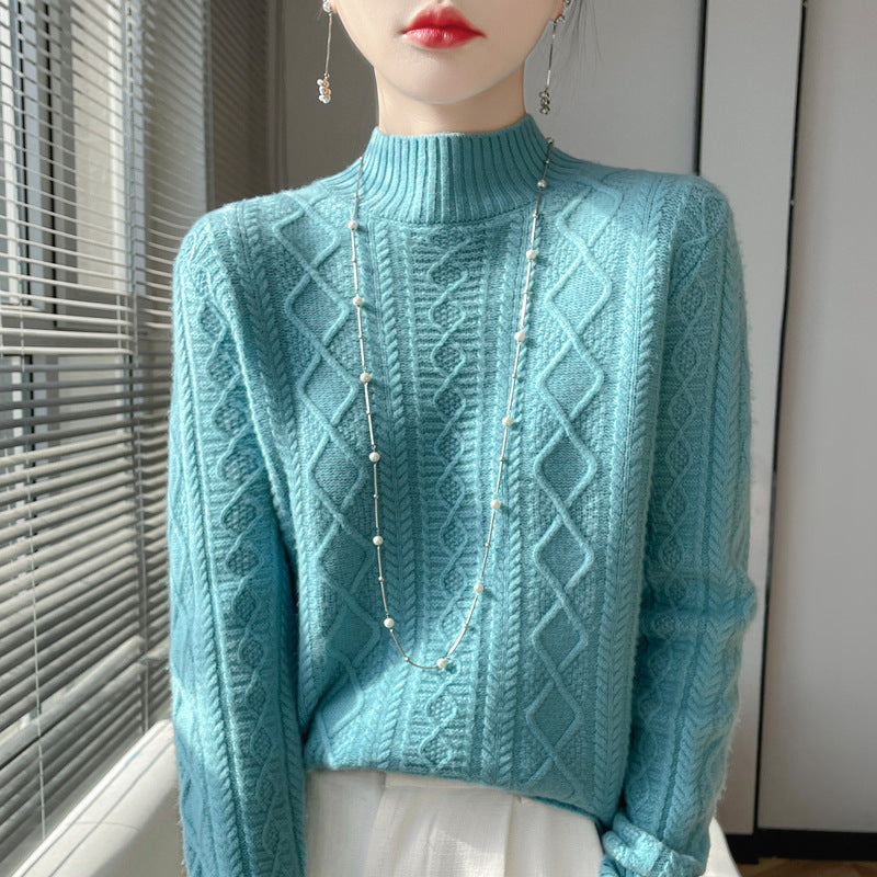 Damen Zopfmuster-Mockneckpullover mit feinem Ajour‑Detail und flauschiger Kaschmir‑Optik Nord Taschen