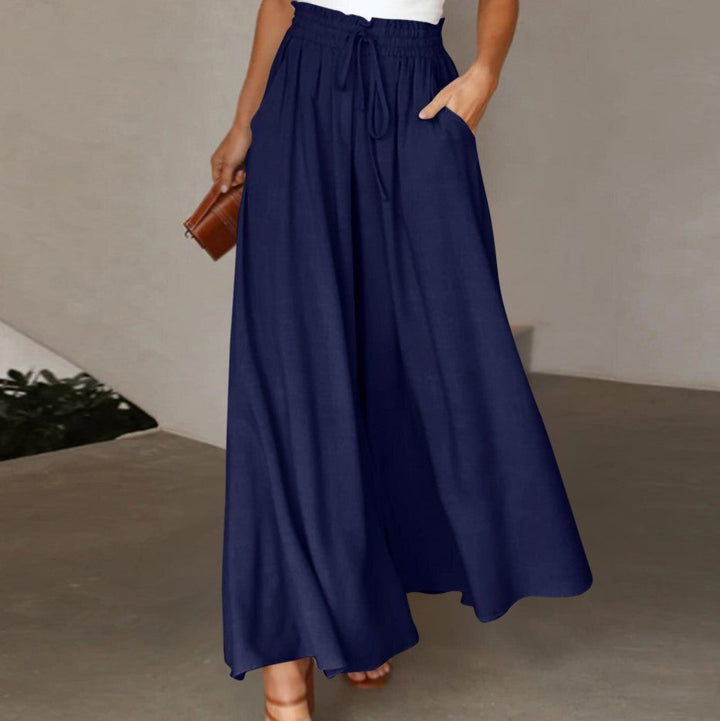 Damen Weite Leinenhose mit Gummizug und Seitentaschen