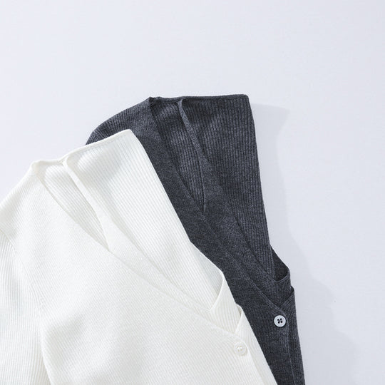 Damen feiner Rippstrick-Cardigan mit integriertem Spaghettitop und tiefem V-Ausschnitt Nord Taschen
