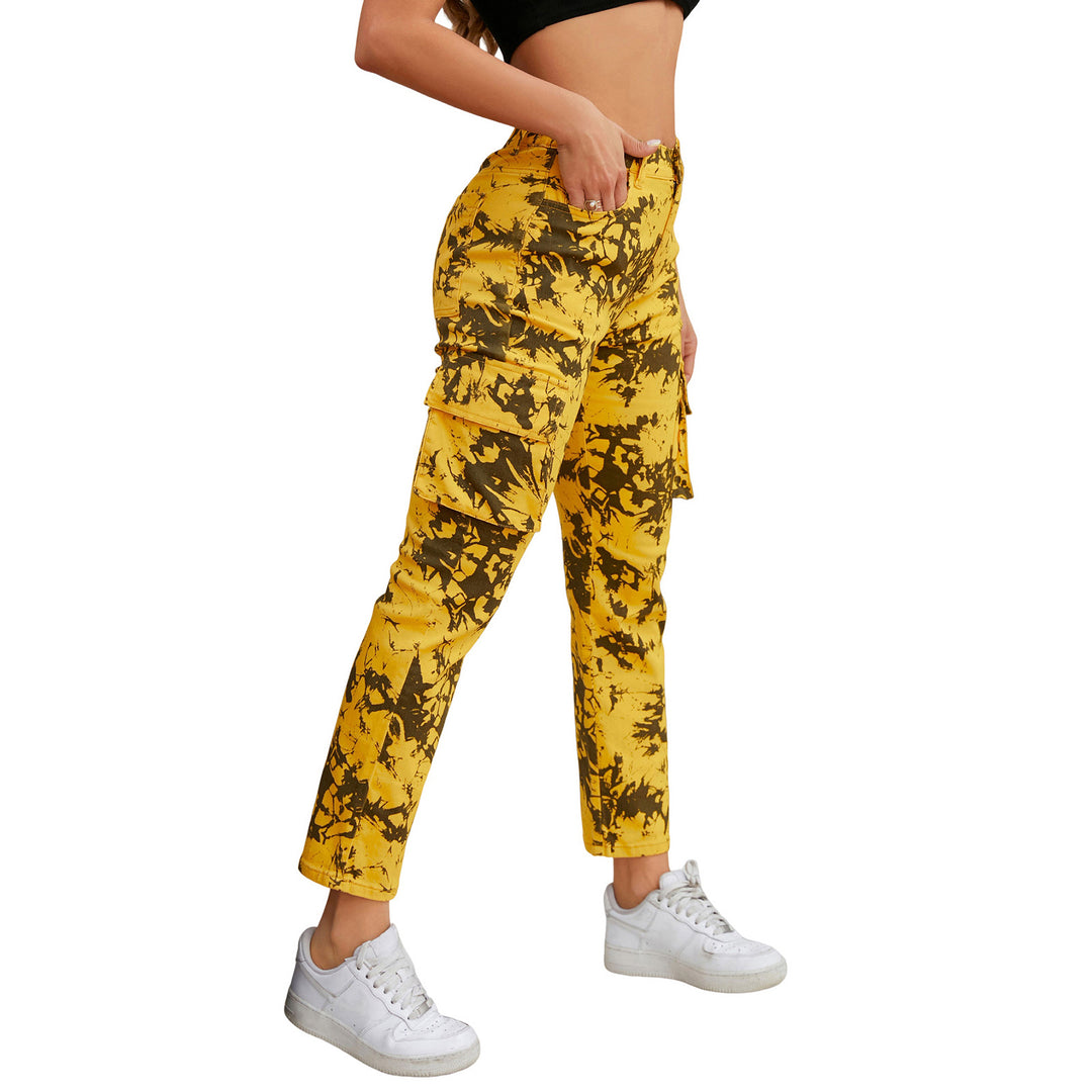 Damen Cargo-Hose mit Tie-Dye-Muster, hoher Bund und aufgesetzten Taschen Nord Taschen