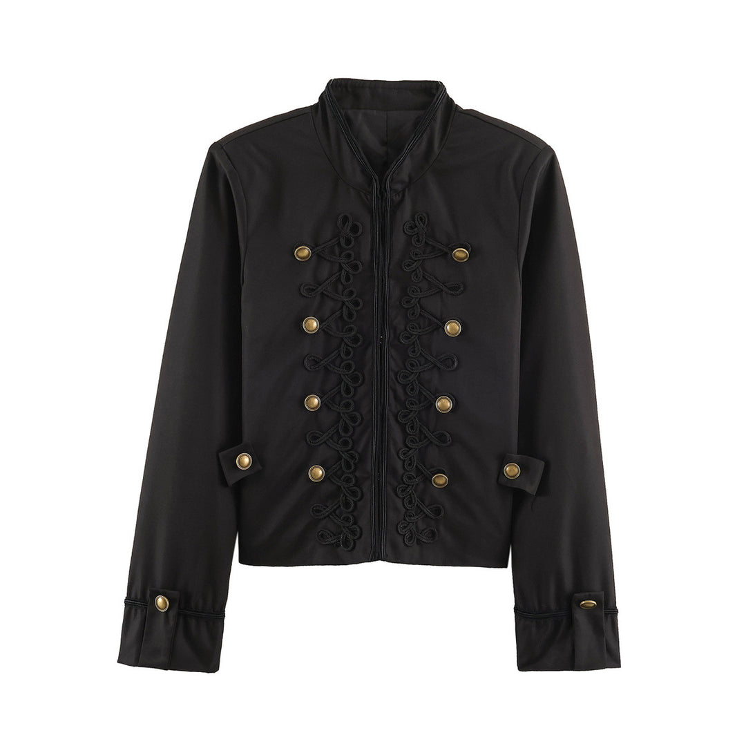 Damen Cropped-Kurzblazer im Kavallerie-Stil mit dekorativen Kordelriemen und Messingbuttons Nord Taschen
