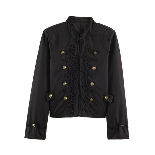 Damen Cropped-Kurzblazer im Kavallerie-Stil mit dekorativen Kordelriemen und Messingbuttons Nord Taschen
