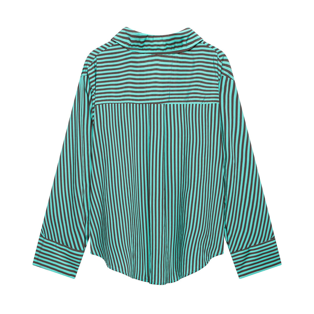 Damen Gestreifte Oversize-Hemdbluse mit Brusttasche und weiten Manschetten Nord Taschen