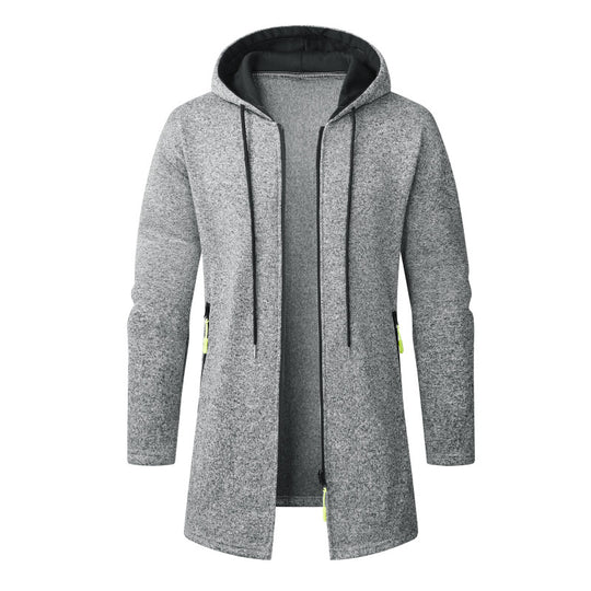 Herren Langer Strick-Kapuzenmantel mit Reißverschluss, Fleece-Innenseite & seitlichen Reißverschlusstaschen Nord Taschen