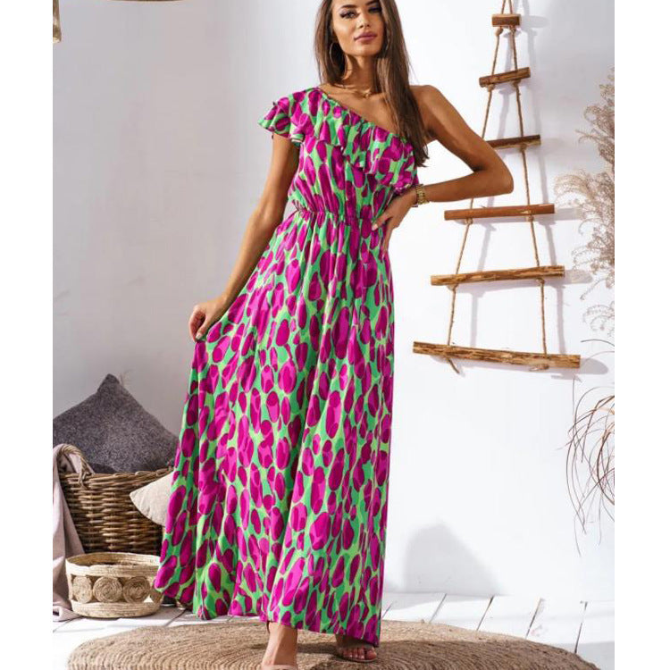 Damen Maxikleid mit asymmetrischem Träger und raffinierter Rüsche